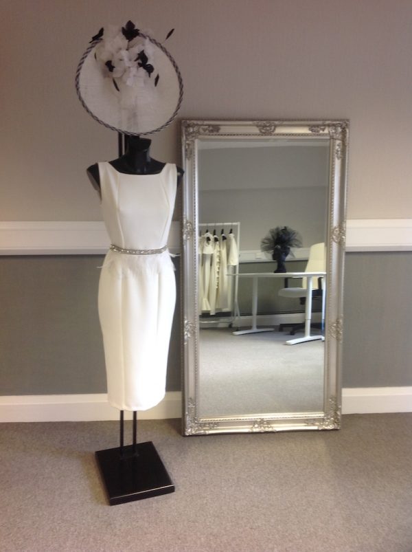 Column dress with feather belt